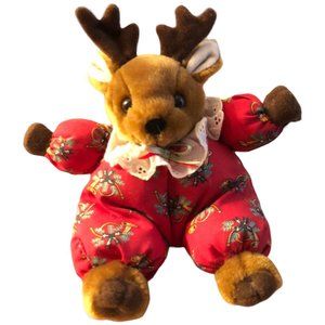 Vtg RUSS BERRIE Quilted Reindeer RUBY Plush 7.5" Tall Red Fabric Christmas Sweet